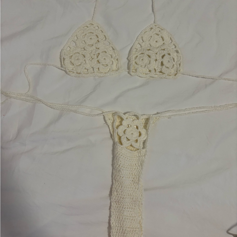 Crochet Lace Bikini Set in Cream